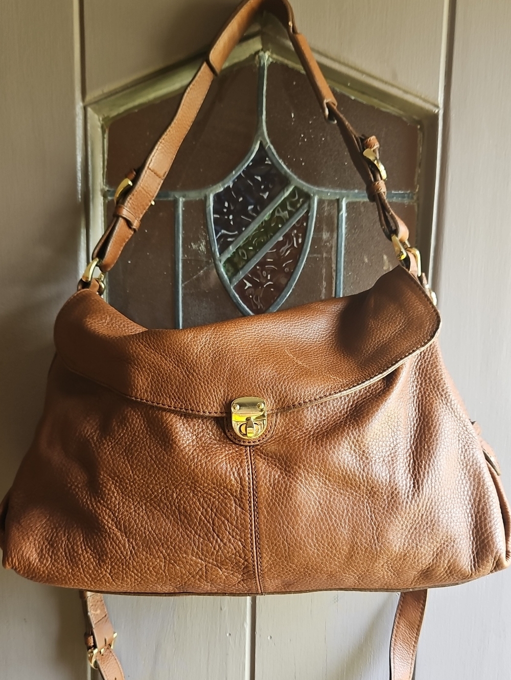 Classic Brown Leather Sloochy Shoulder Bag With Removable Crossbody Strap